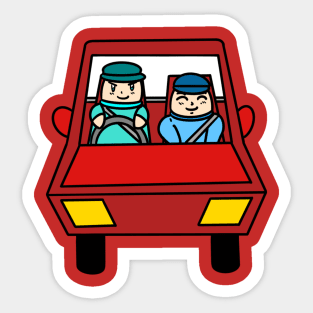 Drive with cute cartoon boys - colour Sticker